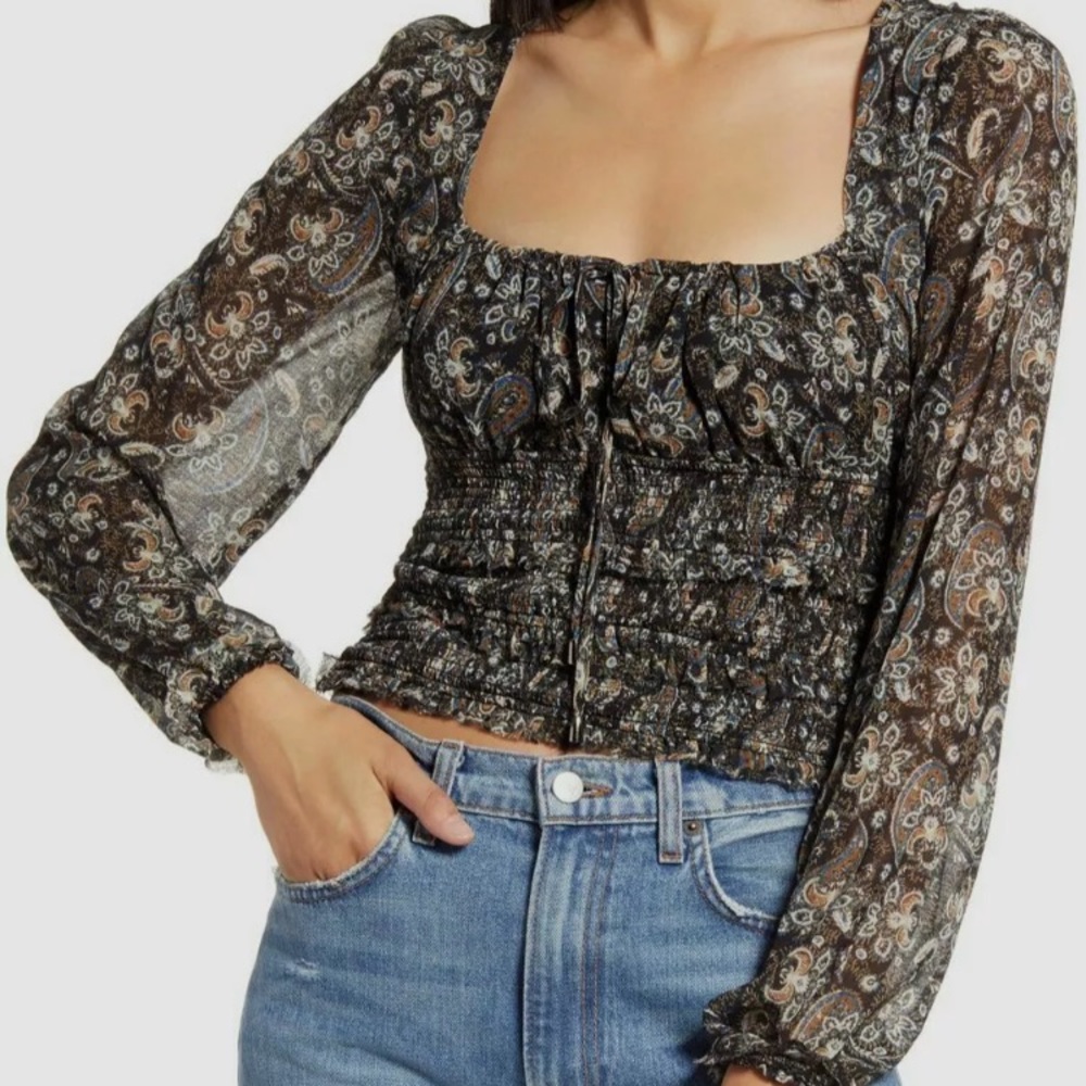Free People Lolita Floral Print Blouse Dark Combo